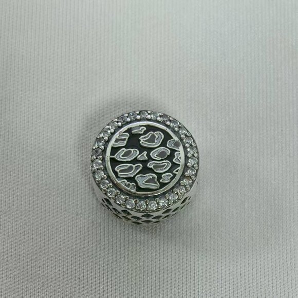 Pandora Black Leopard Print String Charm Pendant, S925 Silver Jewelry - Picture 1 of 4